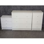 Contemporary 3 drawer chest & matching narrow 3 drawer tall boy, also includes 3 drawer bedside