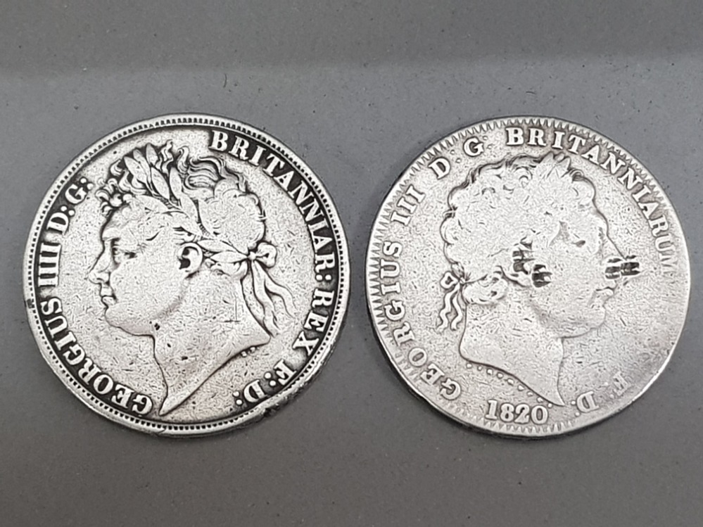 George III silver crown coin dated 1820 & George IV silver crown coin dated 1821 - Image 2 of 2