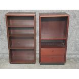 2 reproduction mahogany bookcases, one fitted with 2 drawers , height 116cm x width 60cm