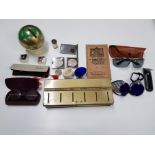 Collectables to include sunglasses, money boxes, coins, stamp holder etc