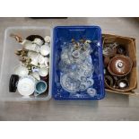 Miscellaneous glass and china to include Grosvenor part tea set, wine glasses, figures etc in