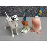 Beswick Dalmatian dog & 2x Beswick duck figures