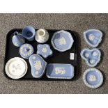 Wedgwood blue jasperware trinkets and dishes together with other wedgwood items