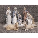 Nao by Lladro 8 piece Nativity set, including Mary, Joseph, baby Jesus, 3x kings, Donkey & bull