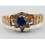 Ladies 9ct yellow gold cubic zirconia and blue stone cluster ring size M 1.6g gross