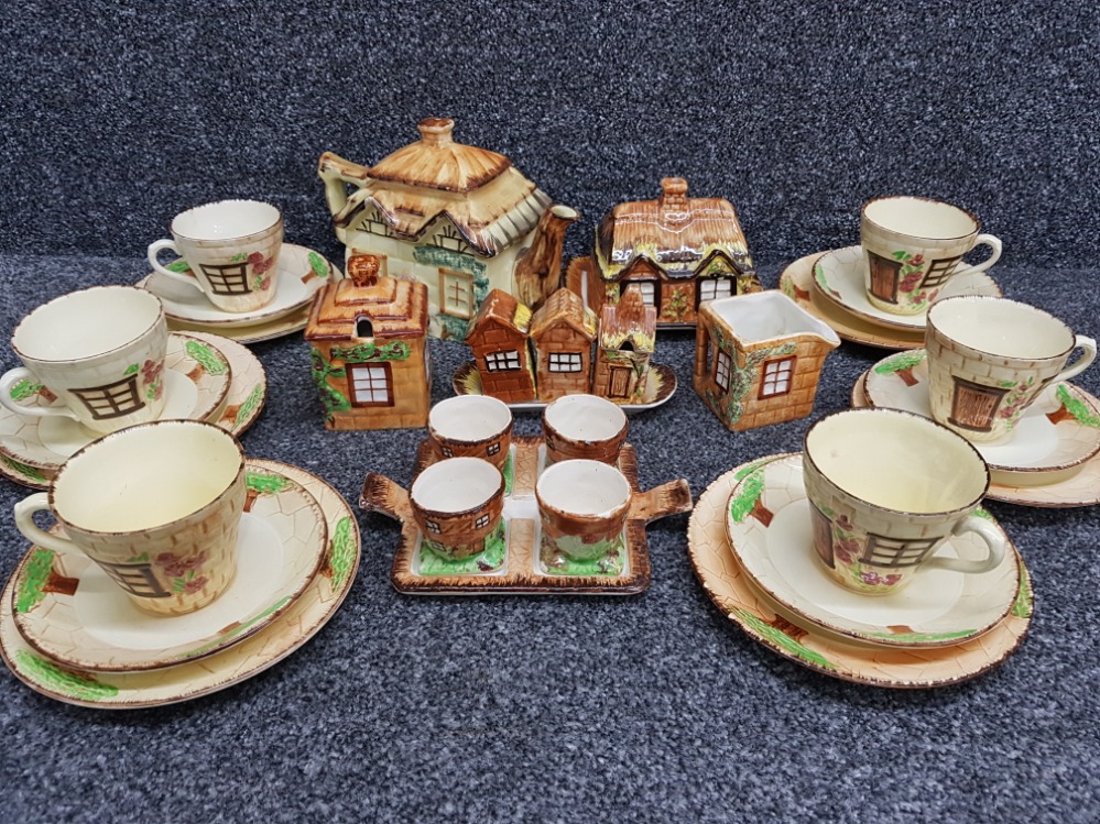 Vintage 32 piece cottage ware set by Burlington, including teapot, butter dish, cups & saucers etc