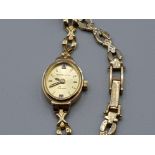 Ladies 9ct yellow gold Imperialto watch with quartz movement with ornate bracelet 11.2g gross