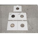 5 solid silver indian 1/4 rupee coins