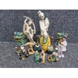 Various oriental figurines and pair of foo dogs