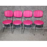 Set of 4 stackable chairs, pink leatherette seatpads & backs on metal supports