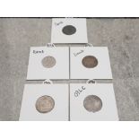 5 solid silver indian 1/4 rupee coins 1893 1894 1898c 1898b 1904