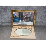 Ornate framed mirror together with vintage mirror with bevel edging