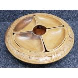 Solid wood lazy Susan with hand carved animal design