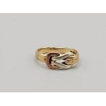 9ct gold 3 colour knot band ring , size g , 2.2g