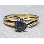 18ct yellow & white gold brilliant cut black diamond ring, diamond approximately 1.00ct, size N, 5.