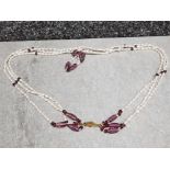 Freshwater Pearl's & purple stone necklace