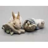 Lladro figure 4895 Ducklings together with lladro figure - rabbit eating