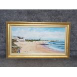 Large Gilt frame print of Tynemouth longsands by I . Lindsay