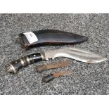 Vintage Indian kukri knife complete with 2 smaller daggers