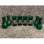 8 pieces of art glass includes 4 polish green cocktail glasses & 4 green light covers