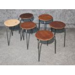 Set of 6 vintage Dot Stools - wooden seats & metal legs