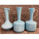 Set of 3 large studio glass pieces, 2 jugs and 1 vase in sky blue glass