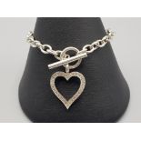 Sterling silver chain link bracelet with heart & T-bar attachment, 16g