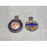 2 solid silver and enamel fobs football south devon and south wales 25.7g gross