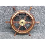 Vintage wooden & brass ships wheel 48cm diameter