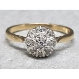 9ct yellow gold diamond cluster ring, size Q, 2.4g