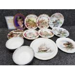 6 royal doulton fresh flowers bowls together with 8 collectors plates includes Davenport royal