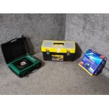 Stanley toolbox with contents, auto xs impact car wrench and SunnGas portable gas stove