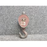 Vintage cast iron single pulley with swivel hook