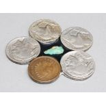 Indian head/buffalo coins curiosity set with genuine turquoise