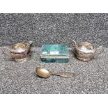 Vintage silver plated Norwegian souvenir spoon by Thomsen Knudsen, an Italian alabaster box and