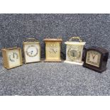 A lot of four brass and other carriage clocks and Smiths Electra bakelite electric clock