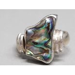 Silver and paua shell ring size O 9.6g gross