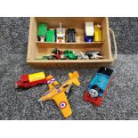 A Delaforce slide top box of diecast cars vans aeroplane and Thomas the Tank Engine