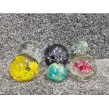 6 art glass paperweights