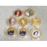 8x coins includes 7 gilded commemorative coins & 1 Liberty USA copy coin