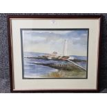 A watercolour by J S Davison St Mary's Lighthouse signed and dated '93 34 x 45cm