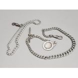 Silver fob on steel chain and a silver watch chain 14.7g gross (chain only)