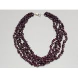 Five row garnet bead necklet with silver fittings