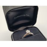 Original Tiffany Diamond solitaire ring in classic Tiffany 6 claw knife edge platinum mount, diamond