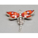 Silver and murano Murano millefiori glass dragonfly brooch 12.5g gross