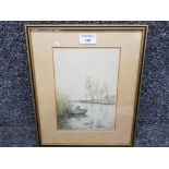 A watercolour by John Patrick Downie R.S.W. fisherman in a boat, signed 22 x 15cm