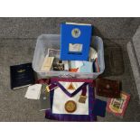 Freemasonry items to include an apron, letters, books etc