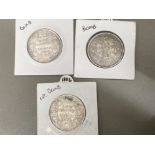 Three solid silver India 1 Rupee coins, dated 1882,1886 & 1889