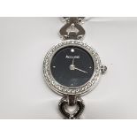 A ladies Accurist silver and diamond wristwatch with COA in original box 36.2g gross, working with