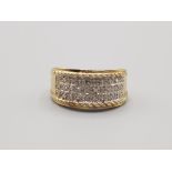 Ladies 9ct yellow gold diamond turban ring comprising of 30 brilliant round cut diamonds set in a